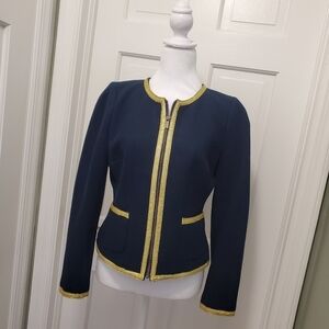 Banana Republic Navy With Gold Metallic Trim Blazer Zip Up Size 6, Business Cas.